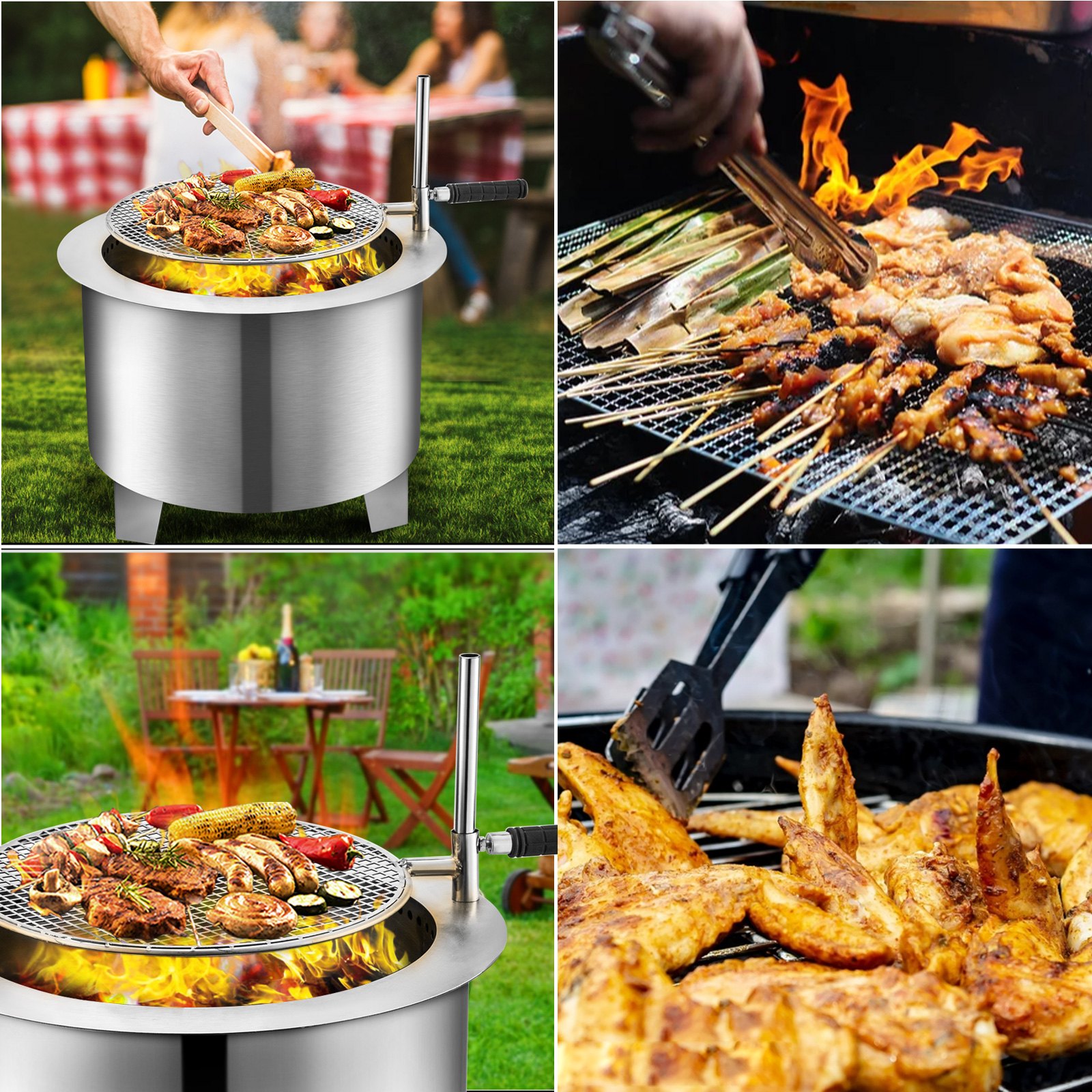 Quemador de Patio con fogón doble, parrilla de barbacoa, llama de leña redonda, sitio para acampar