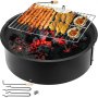 24”diameter Fire Pit Ring/liner With Grill Above In-ground Black Home Use