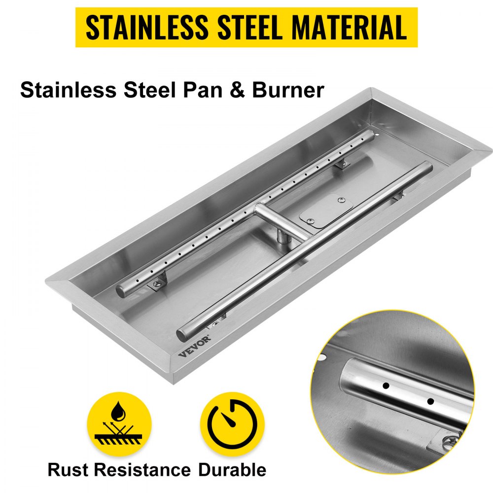 Fire Pit Pan and Burner 60 X 20 CM 90K BTU Fire Glass BBQ Outdoor DIY Low-Rise