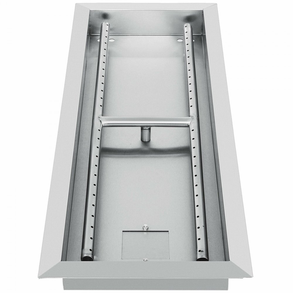 VEVOR stainless steel fire pit pan with rectanglular design and burner holes.