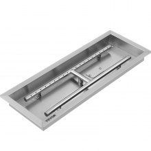 VEVOR 25.5x10 Inch Stainless Steel Rectangular Built-in Fire Pit Pan with H-Burner 90K BTU, Silver