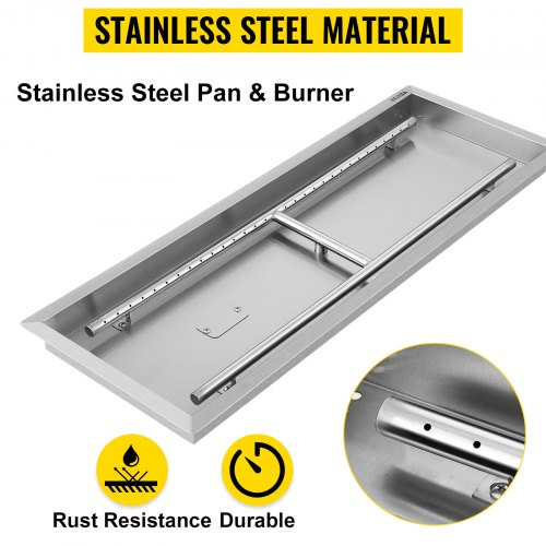 VEVOR Fill-in Fire Pit Pan Burner Natural Gas Fire Pit Burner 32x12 Inch Fire Pit Pan 8.4 LBS Stainless Steel Fill In Pan Linear Fire Pit Pan Metal Square Burner Heater