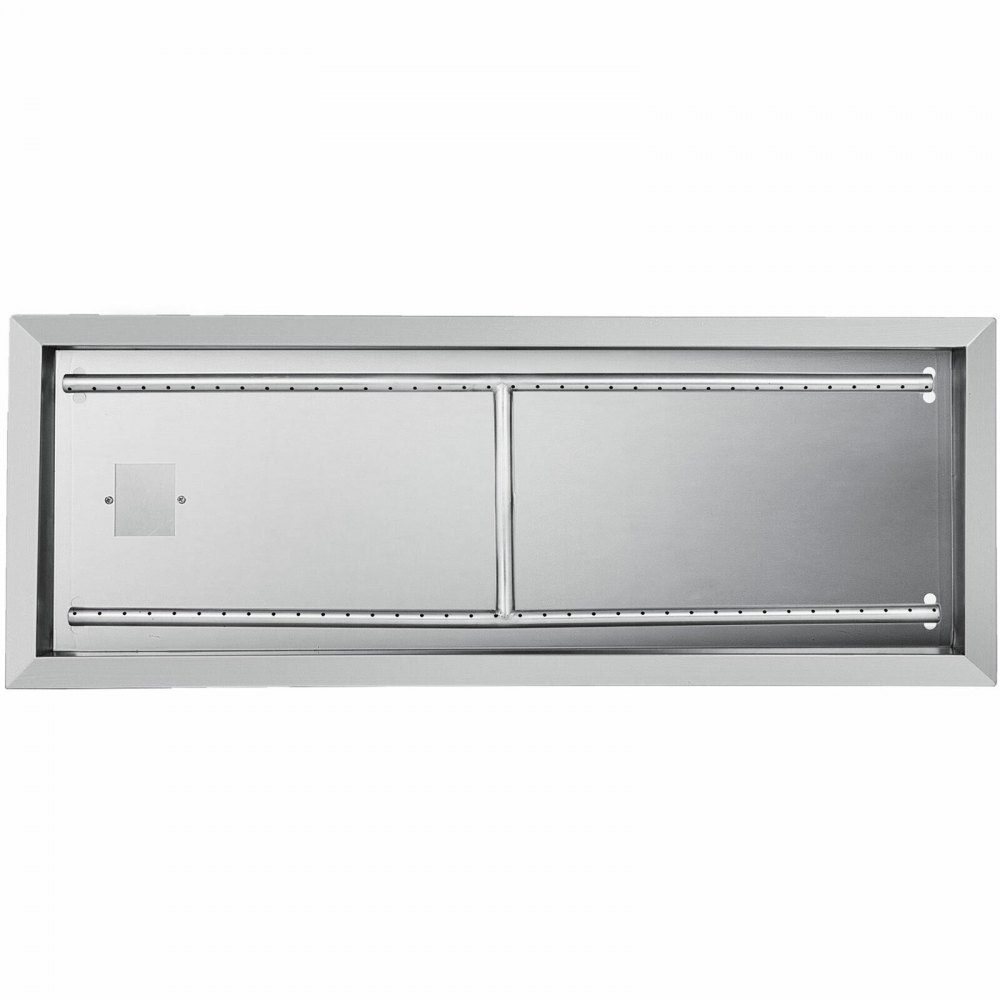 VEVOR Fire Pit Pan 31.5x12 Inch, Stainless Steel Rectangular Fire Pit Pan and Burner, Built-in Fire Pit Pan with H-Burner, 90K BTU