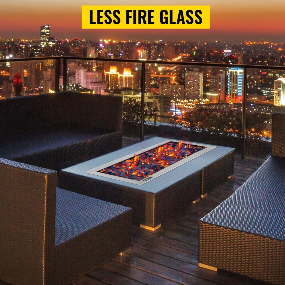 VEVOR Fire Pit Pan 31.5x12 Inch, Stainless Steel Rectangular Fire Pit Pan and Burner, Built-in Fire Pit Pan with H-Burner, 90K BTU