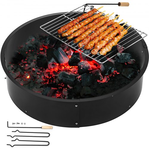 32”diameter Fire Pit Ring/liner With Grill Metal Bbq Cooking Grate Party