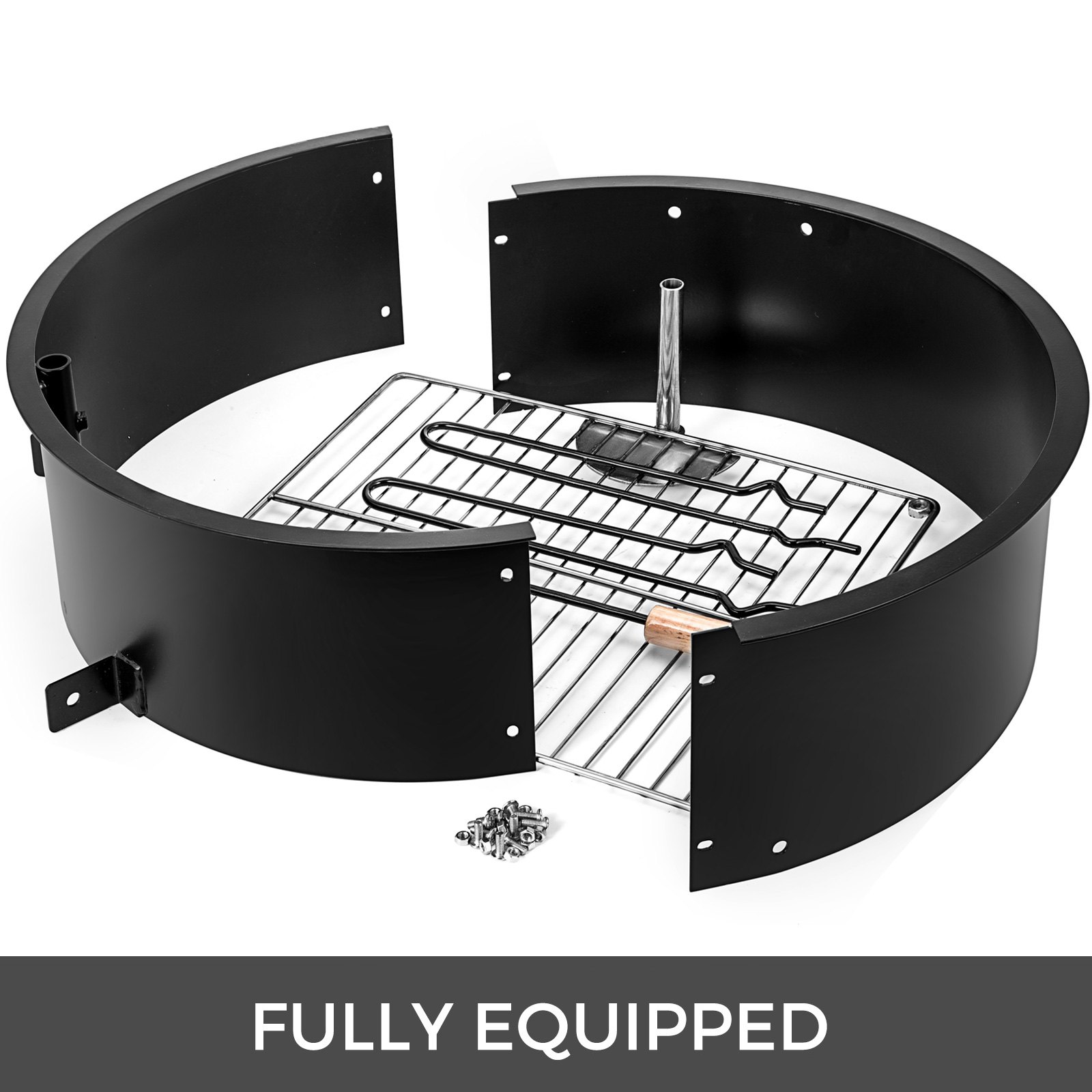 32”diameter Fire Pit Ring/liner With Grill Metal Bbq Cooking Grate Party
