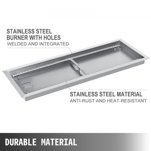 VEVOR Fill-in Fire Pit Pan Burner Natural Gas Fire Pit Burner 36x12 Inch Fire Pit Pan 12 LBS Stainless Steel Fill In Pan Linear Fire Pit Pan Metal Square Burner Heater