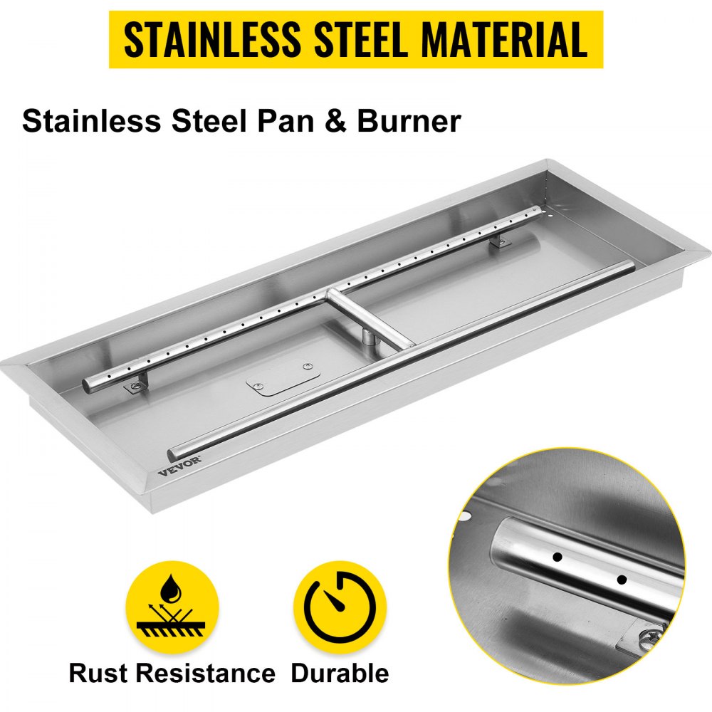 95 by 35cm Rectangular Table Top Fire Pit with Linear Burner Stainless Steel