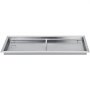 rectangular stainless steel VEVOR fire pit pan with center divider and gas connector.