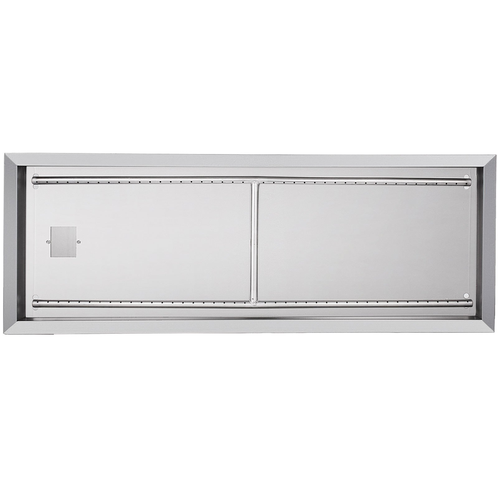 rectangular stainless steel VEVOR fire pit pan with burner holes and frame