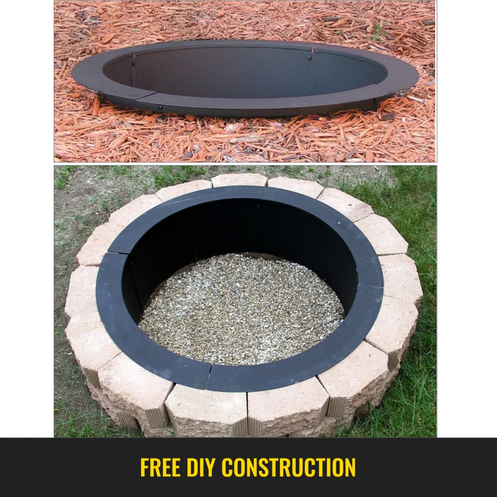 VEVOR Fire Pit Ring 36 Inch Fire Pit Pan Fireplace Ring Solid Steel Heavy Duty Fire Pit Ring/Liner for Fireplace Campfire Pit Ground for Outdoor Camping