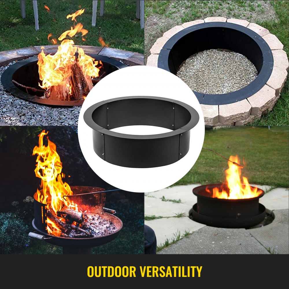 VEVOR Fire Pit Ring 36 Inch Fire Pit Pan Fireplace Ring Solid Steel Heavy Duty Fire Pit Ring/Liner for Fireplace Campfire Pit Ground for Outdoor Camping