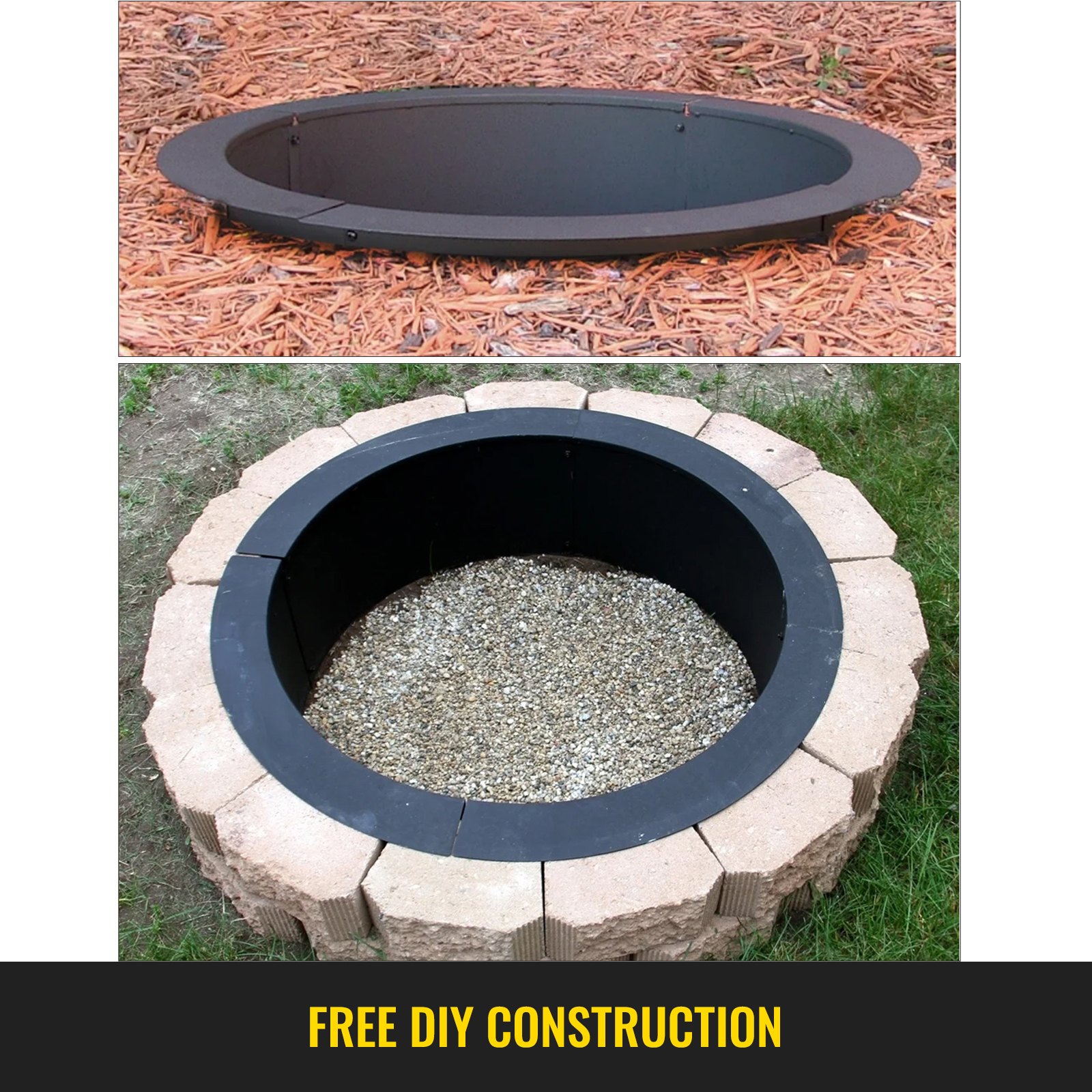 VEVOR Fire Pit Ring 36 Inch Fire Pit Pan Fireplace Ring Solid Steel Heavy Duty Fire Pit Ring/Liner for Fireplace Campfire Pit Ground for Outdoor Camping