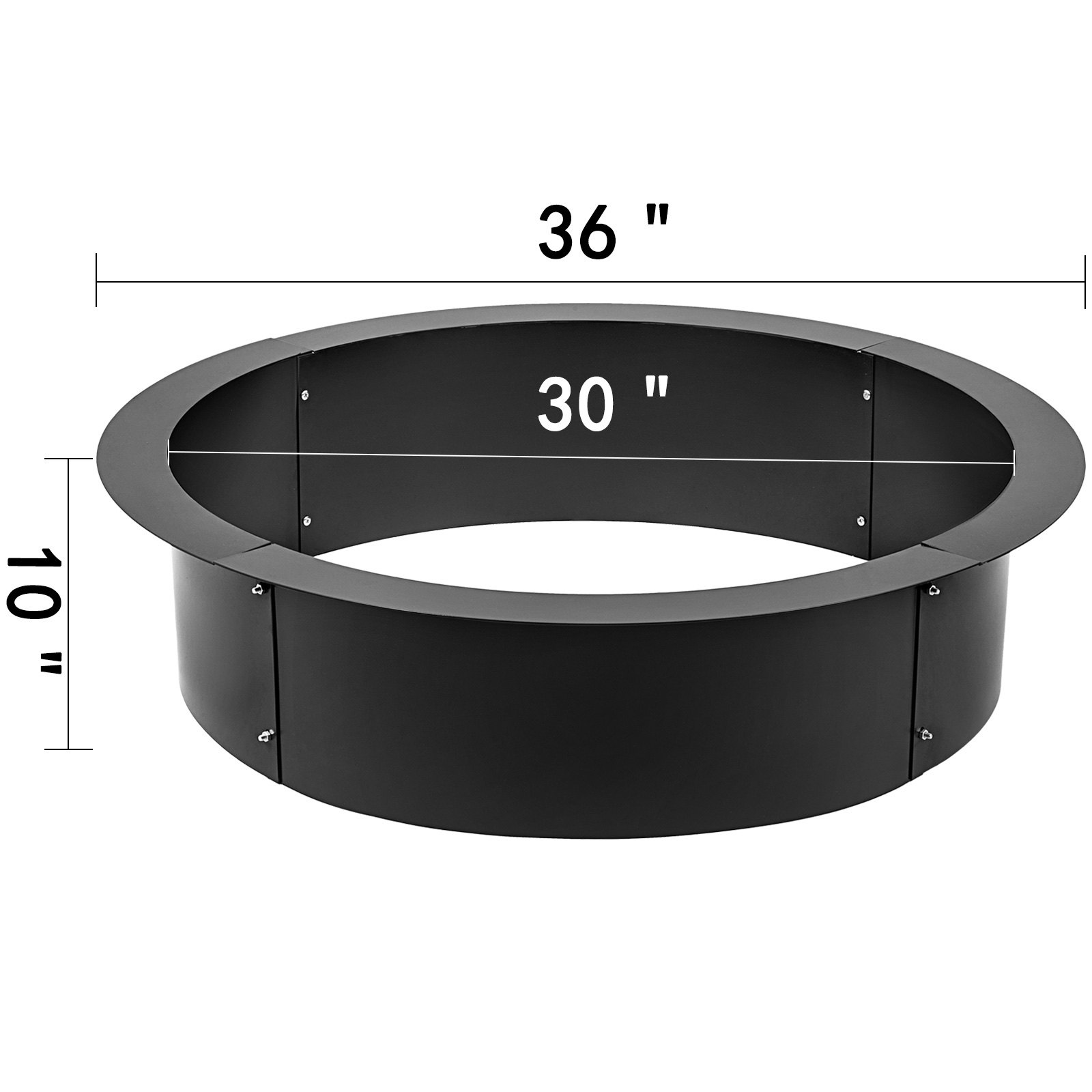 VEVOR fire pit ring, 36-inch outer diameter, 30-inch inner diameter, 10-inch height.