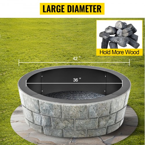 VEVOR Fire Pit Ring 42×36×10 Inch Fire Pit Pan Fireplace Ring Solid Steel Heavy Duty Fire Pit Ring Liner for Fireplace Campfire Pit Ground for Outdoor Camping