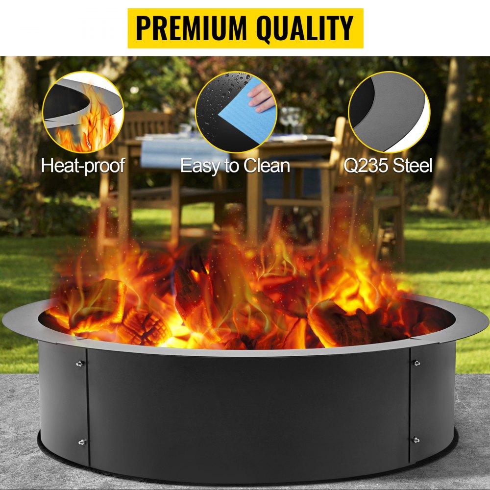 VEVOR Fire Pit Ring 42×36×10 Inch Fire Pit Pan Fireplace Ring Solid Steel Heavy Duty Fire Pit Ring Liner for Fireplace Campfire Pit Ground for Outdoor Camping