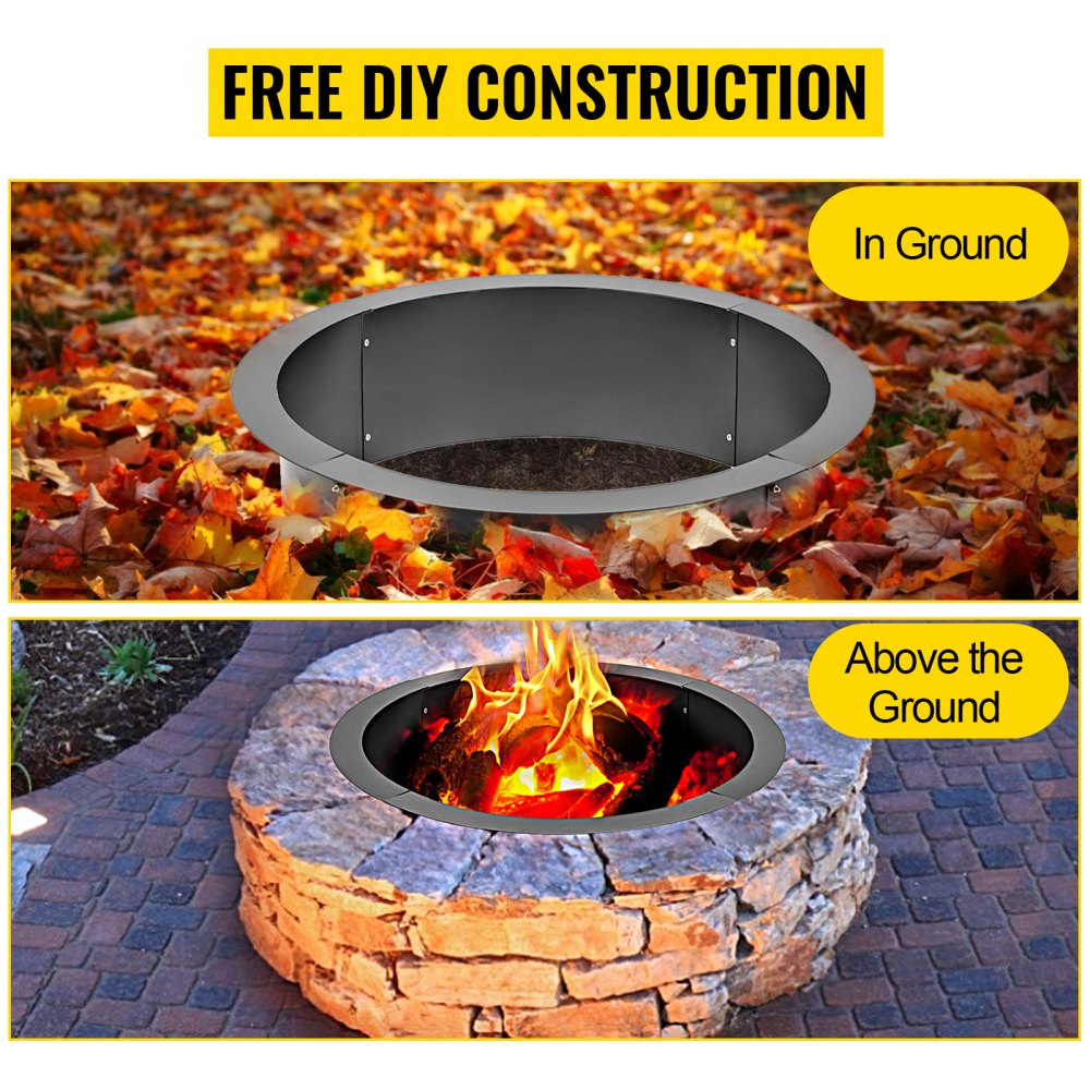 VEVOR Fire Pit Ring 42×36×10 Inch Fire Pit Pan Fireplace Ring Solid Steel Heavy Duty Fire Pit Ring Liner for Fireplace Campfire Pit Ground for Outdoor Camping
