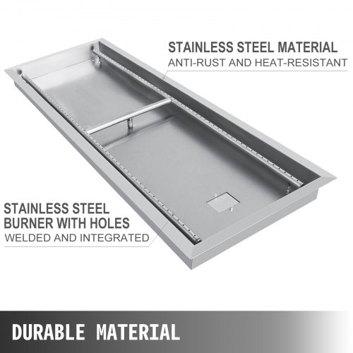 VEVOR Fill-in Fire Pit Pan Burner Natural Gas Fire Pit Burner 50.5x16.5 Inch Fire Pit Pan 15.8 LBS Stainless Steel Fill In Pan Linear Fire Pit Pan Metal Square Burner Heater