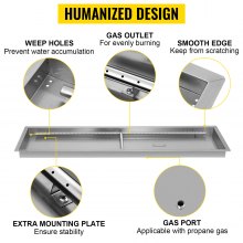 VEVOR Fill-in Fire Pit Pan Burner Natural Gas Fire Pit Burner 50.5x16.5 Inch Fire Pit Pan 15.8 LBS Stainless Steel Fill in Pan Linear Fire Pit Pan Metal Square Burner Heater