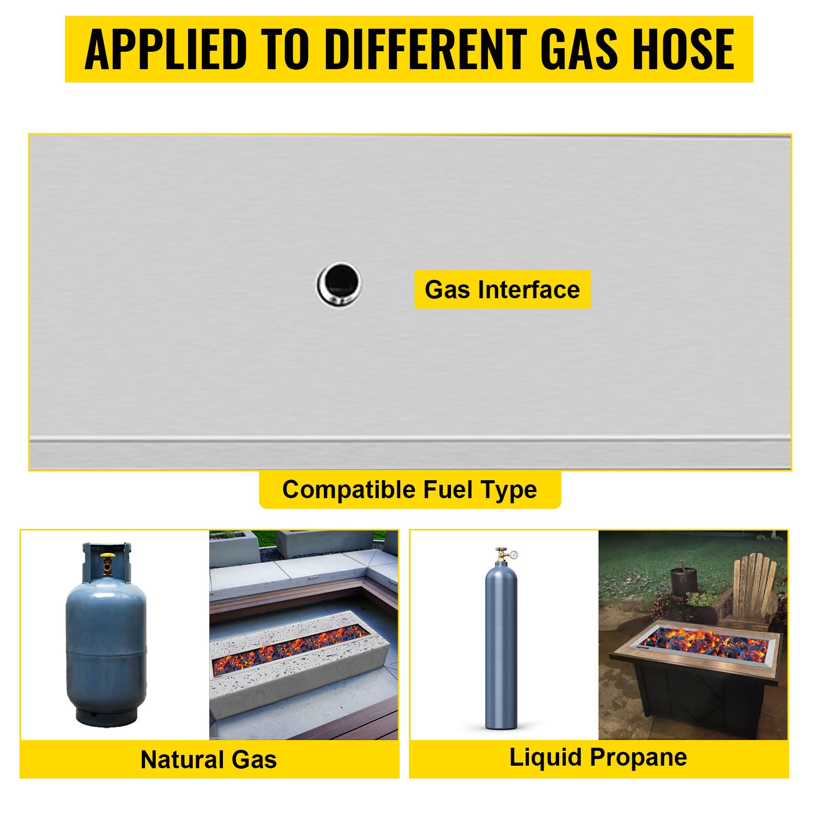 VEVOR Fill-in Fire Pit Pan Burner Natural Gas Fire Pit Burner 59 x 6 Inch Fire Pit Pan Stainless Steel Fire Pan Linear Fire Pit Pan Metal Square Burner Heater