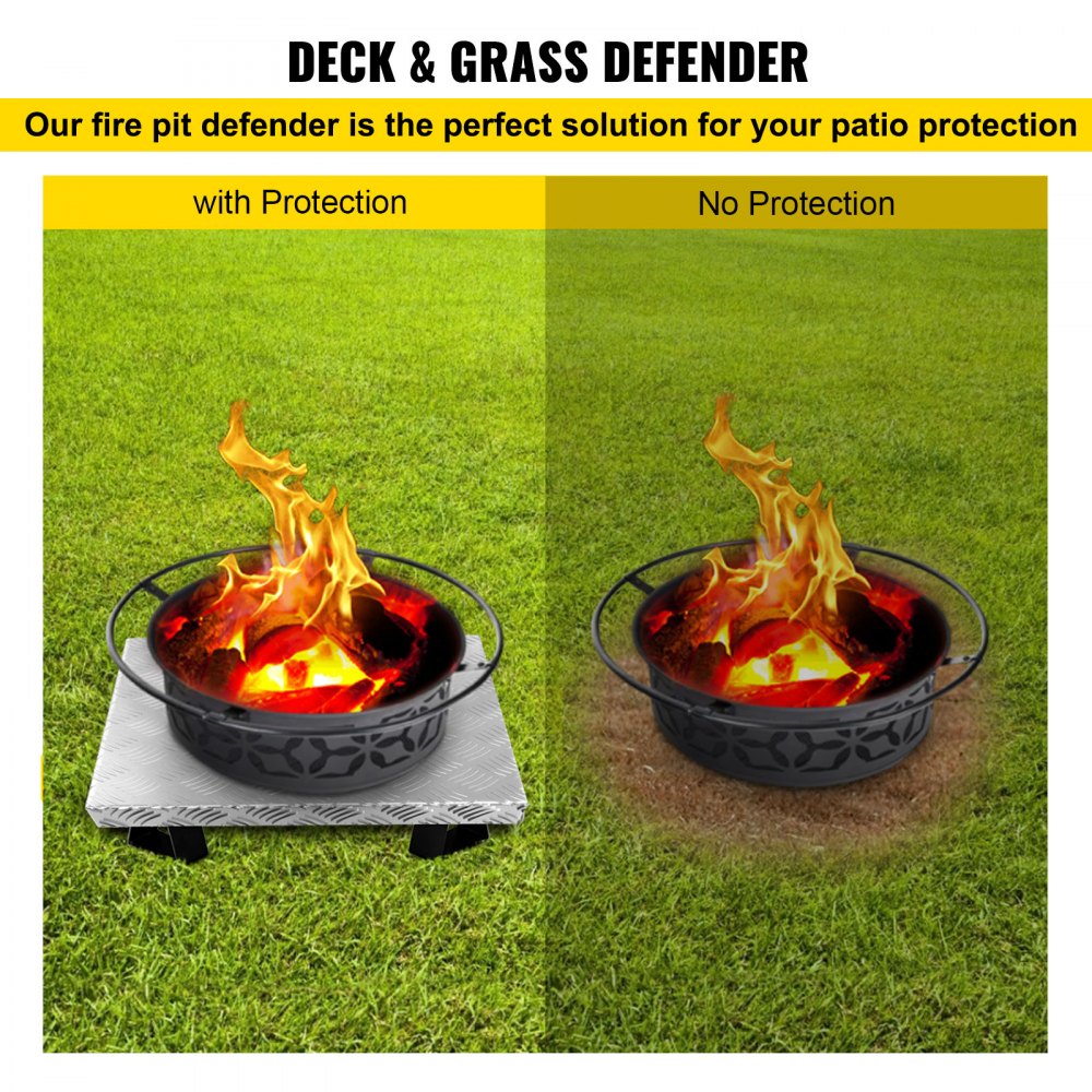 VEVOR Fire Pit Heat Shield, 26 x 26 Inch Deck Defender & Grass Guard, High Temp Carbon Steel Fire Pit Heat Deflector for Grass Lawn Guarding, Fire Pit Pad for Outdoors, Bonfires, Wood Burning, Square