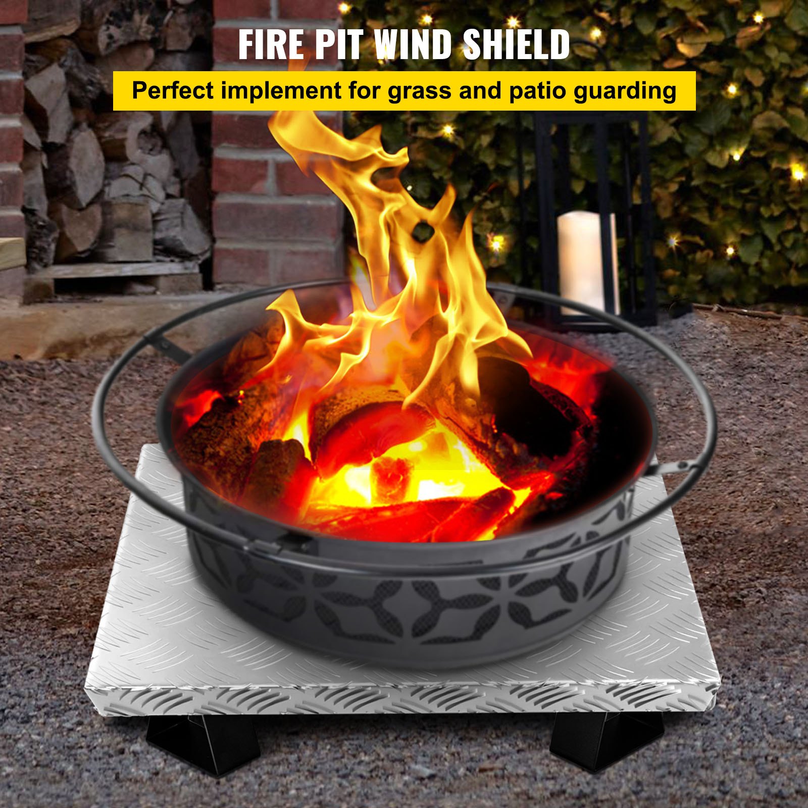 VEVOR Fire Pit Heat Shield, 26 x 26 Inch Deck Defender & Grass Guard, High Temp Carbon Steel Fire Pit Heat Deflector for Grass Lawn Guarding, Fire Pit Pad for Outdoors, Bonfires, Wood Burning, Square