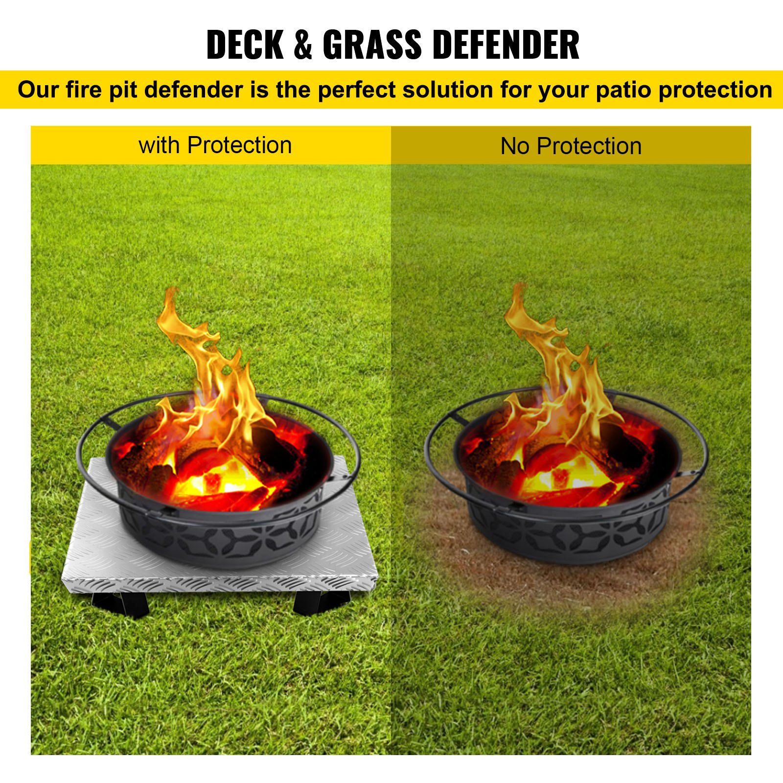 VEVOR Fire Pit Heat Shield, 26 x 26 Inch Deck Defender & Grass Guard, High Temp Carbon Steel Fire Pit Heat Deflector for Grass Lawn Guarding, Fire Pit Pad for Outdoors, Bonfires, Wood Burning, Square
