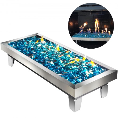VEVOR Fire Pit Pan 24 X 10 Inch  9 LBS Natural Gas Fire Pit Burner  Stainless Steel Drop In Pan Linear Fire Pit Pan with Leg Rectangular Table Top Fire Pit Fire Bowl