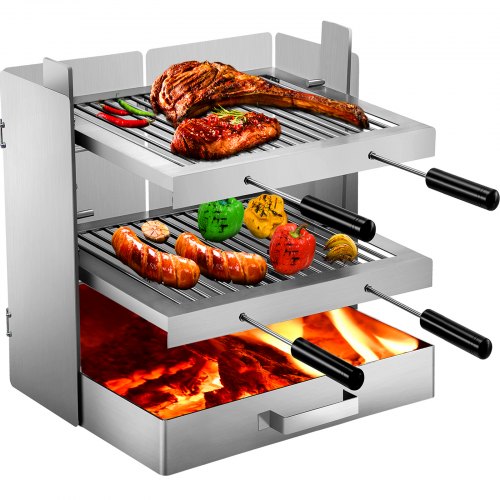 VEVOR Tuscan Fireplace Grill, Stainless Steel Santa Maria Grill, 17.7" x 15.7" x 17.3" Argentine Grill, Adjustable Tuscan Campfire Grill, Fireplace Cooking with Windshield for Indoor & Outdoor BBQ Use