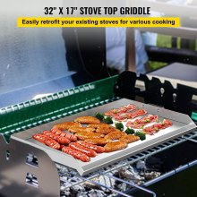 VEVOR Stainless Steel Griddle,32\" X 17\" Universal Flat Top Rectangular Plate , BBQ Charcoal/Gas Grill with 2 Handles and Grease Groove with Hole，Grills for Camping, Tailgating and Parties .