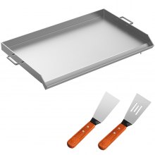 VEVOR Stainless Steel Griddle,32\" X 17\" Universal Flat Top Rectangular Plate , BBQ Charcoal/Gas Grill with 2 Handles and Grease Groove with Hole，Grills for Camping, Tailgating and Parties .
