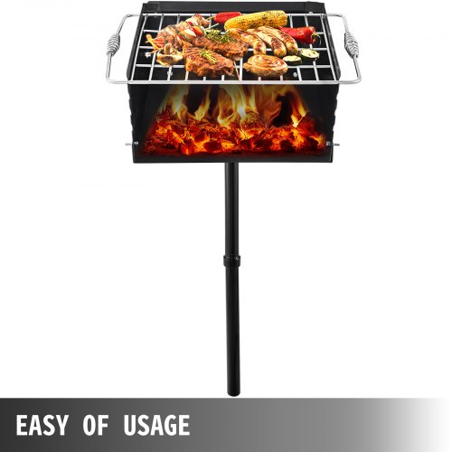 VEVOR Outdoor Park Style Grill 16 x 16 Inch Park Style Charcoal Grill Carbon Steel Park Style BBQ Grill Adjustable Park Charcoal Grill with Stainless Steel Grate Outdoor Park Grill, In-ground Pillar
