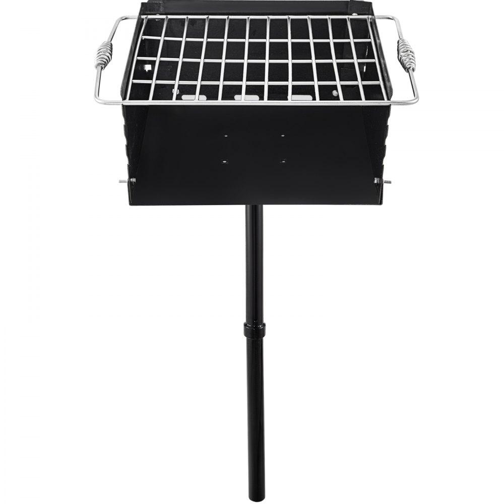 VEVOR Parrilla de carbón estilo parque de 16.0 x 16.0 x 8.0 in con rejilla, parrilla de acero al carbono de un solo poste de 50.0 in de altura, resistente parrilla de parque al aire libre para barbacoa, camping, patio trasero