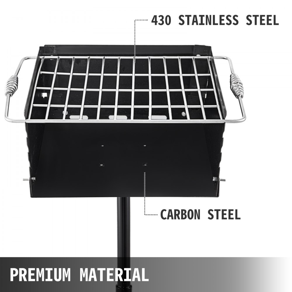 VEVOR Outdoor Park Style Grill 16 x 16 Inch Park Style Charcoal Grill Carbon Steel Park Style BBQ Grill Height 50-in Adjustable Charcoal Grill with Stainless Steel Grate Outdoor Park Grill, In-ground