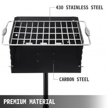 VEVOR Grătar cu cărbune în stil parc de 16 x 16 inch Grătar cu cărbune în stil parc din oțel carbon Grătar reglabil cu cărbune pentru parc cu grătar din oțel inoxidabil Grătar pentru parc în aer liber, stâlp în pământ