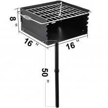 VEVOR Outdoor Park Style Grill 16 x 16 Inch Park Style Charcoal Grill Carbon Steel Park Style BBQ Grill Height 50-in Adjustable Charcoal Grill with Stainless Steel Grate Outdoor Park Grill, In-ground