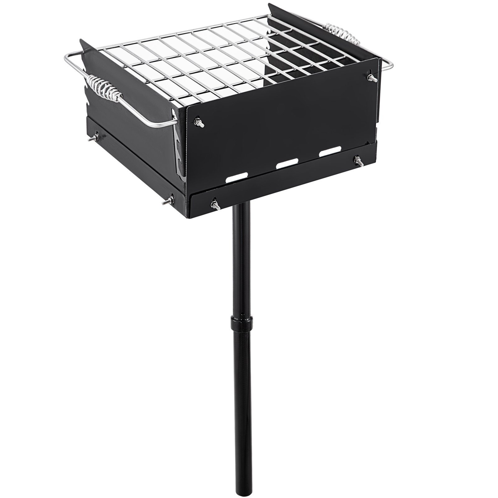 VEVOR Outdoor Park Style Grill 16 x 16 Inch Park Style Charcoal Grill Carbon Steel Park Style BBQ Grill Height 50-in Adjustable Charcoal Grill with Stainless Steel Grate Outdoor Park Grill, In-ground