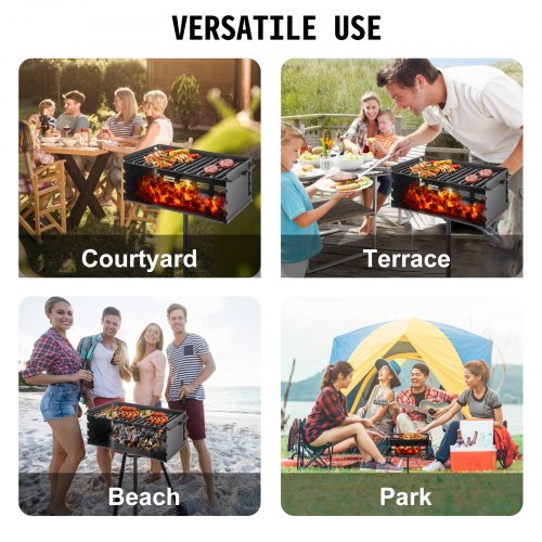 VEVOR 20 x 14 Inch Outdoor Park Style Charcoal Grill,  Park Style Grill, Carbon Steel Park Style BBQ Grill, Adjustable Park Charcoal Grill, Stainless Steel Grate Outdoor Park Grill with Base Plate