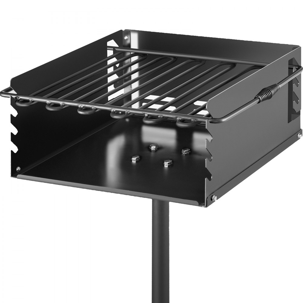 VEVOR Park Style Charcoal Grill 21x21x8 Inch with Grate, Single Post Carbon Steel BBQ Wood Grill 50 Inch Height Pole, Heavy Duty Outdoor Park Grill for BBQ, Camping or Backyard