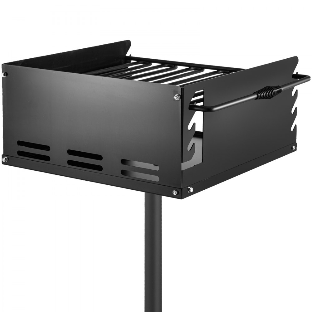 VEVOR Park Style Charcoal Grill 21x21x8 Inch with Grate, Single Post Carbon Steel BBQ Wood Grill 50 Inch Height Pole, Heavy Duty Outdoor Park Grill for BBQ, Camping or Backyard