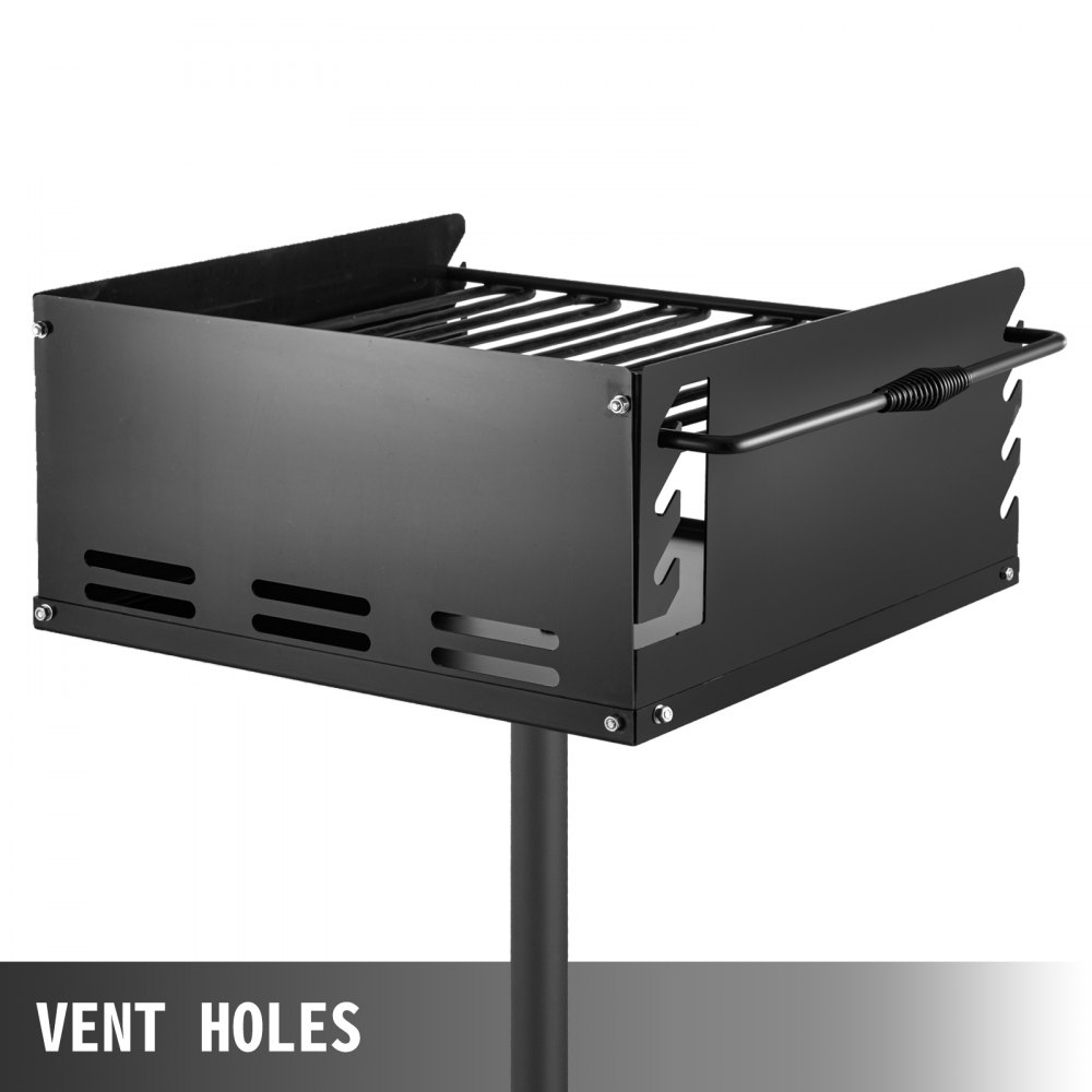 VEVOR Park Style Charcoal Grill 21x21x8 Inch with Grate, Single Post Carbon Steel BBQ Wood Grill 50 Inch Height Pole, Heavy Duty Outdoor Park Grill for BBQ, Camping or Backyard