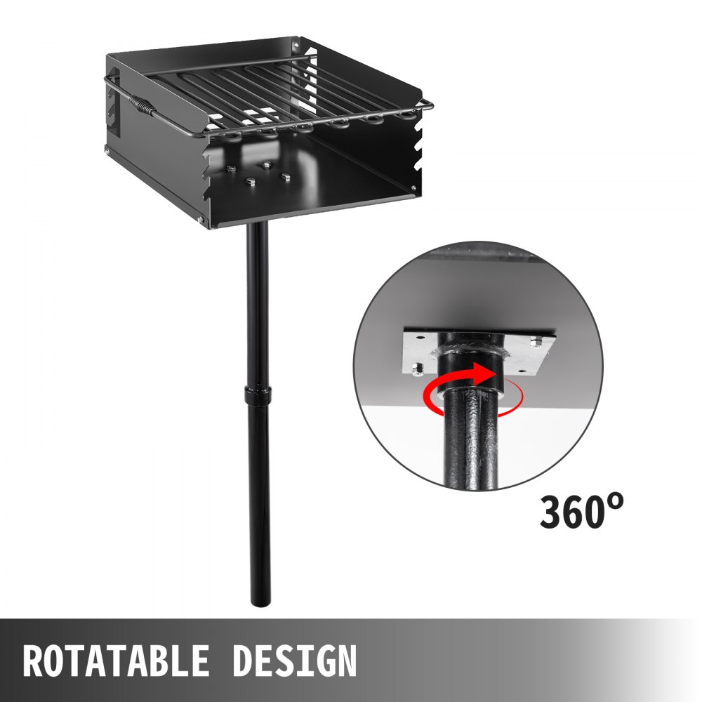 VEVOR Park Style Charcoal Grill 21x21x8 Inch with Grate, Single Post Carbon Steel BBQ Wood Grill 50 Inch Height Pole, Heavy Duty Outdoor Park Grill for BBQ, Camping or Backyard