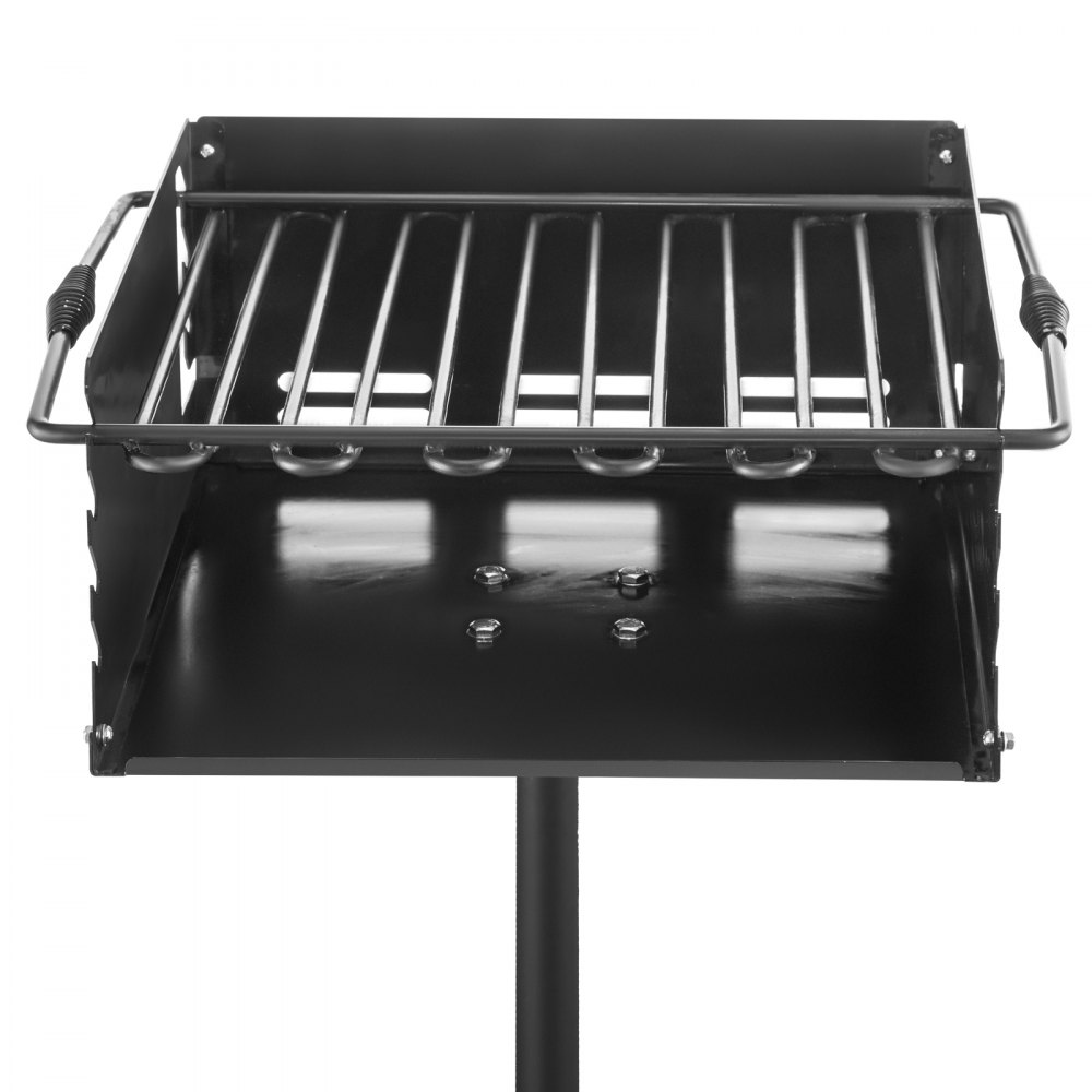 VEVOR Park Style Charcoal Grill 21x21x8 Inch with Grate, Single Post Carbon Steel BBQ Wood Grill 50 Inch Height Pole, Heavy Duty Outdoor Park Grill for BBQ, Camping or Backyard