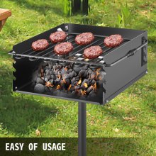 VEVOR Outdoor Park Style Grill 21 x 21 Inch Park Style Charcoal Grill Carbon Steel Park Style BBQ Grill Adjustable Park Charcoal Grill with Stainless Steel Grate Outdoor Park Grill, In-ground Pillar