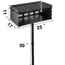 VEVOR Outdoor Park Style Grill 24 x 16 Inch Park Style Charcoal Grill Carbon Steel Park Style BBQ Grill Adjustable Park Charcoal Grill with Stainless Steel Grate Outdoor Park Grill, In-ground Pillar