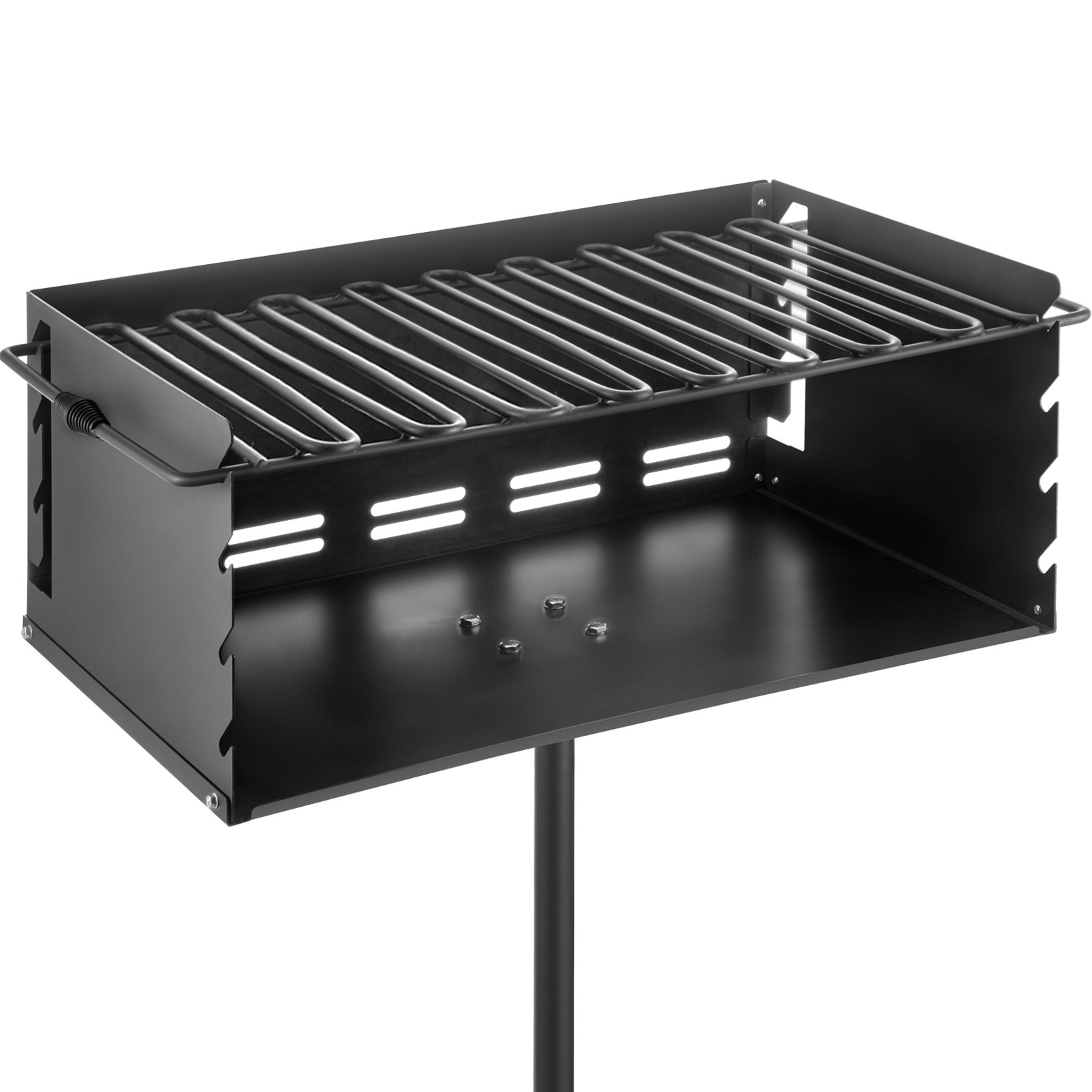 VEVOR Outdoor Park Style Grill 24 x 16 Inch Park Style Charcoal Grill Carbon Steel Park Style BBQ Grill Adjustable Park Charcoal Grill with Stainless Steel Grate Outdoor Park Grill, In-ground Pillar
