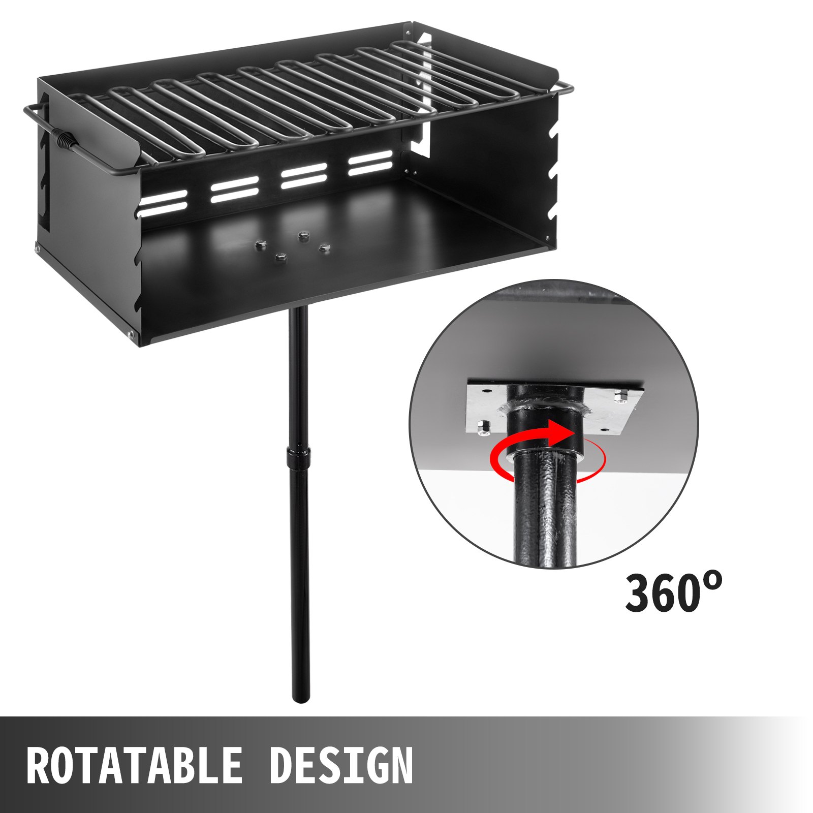 VEVOR Outdoor Park Style Grill 24 x 16 Inch Park Style Charcoal Grill Carbon Steel Park Style BBQ Grill Adjustable Park Charcoal Grill with Stainless Steel Grate Outdoor Park Grill, In-ground Pillar