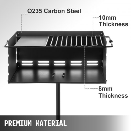 VEVOR Outdoor Park Style Grill 24 x 16 Inch Park Style Charcoal Grill Carbon Steel Park Style BBQ Grill Adjustable Park Charcoal Grill with Stainless Steel Grate Outdoor Park Grill, In-ground Pillar
