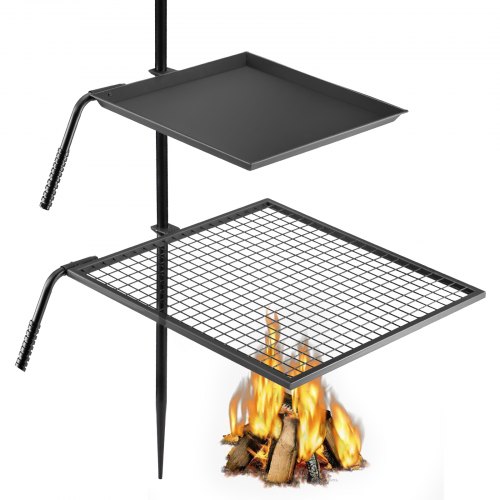 VEVOR Swivel Grill, Heavy Duty Steel Campfire Grill, Double Layer Open Fire Grill, 24" x 24" Campfire Swivel Grill with Heat Dissipation Handle, Campfire Grill Stake for Outdoor Open Flame Cooking