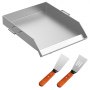 VEVOR Stainless Steel Griddle,18" X 16" Universal Flat Top Rectangular Plate, BBQ Charcoal/Gas Grill with 2 Handles and Grease Groove with Hole，Grills for Camping, Tailgating and Parties